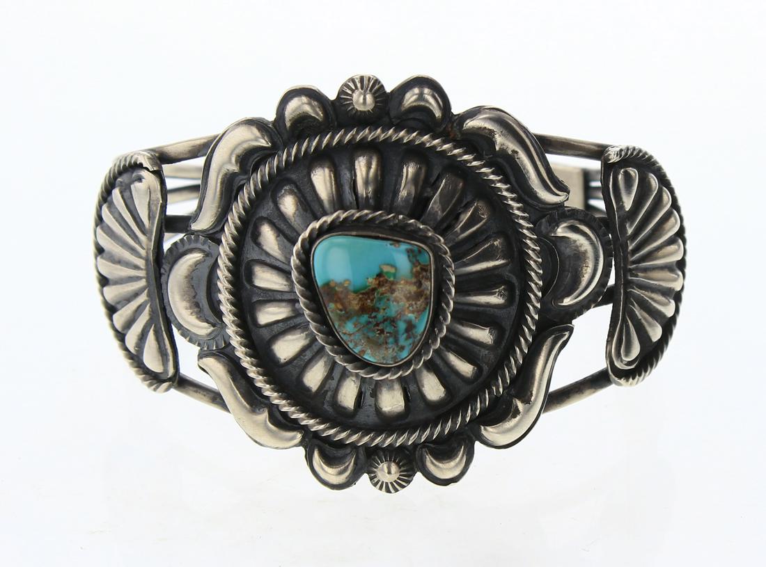 HB Royston Turquoise Heavy Stamp Cuff Bracelet (1 of 3)