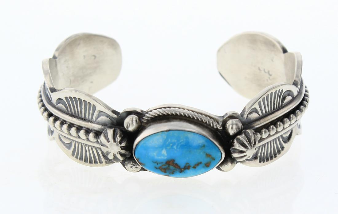Boyd Ashley Blue Gem Turquoise Heavy Stamp Drop Cuff (1 of 3)
