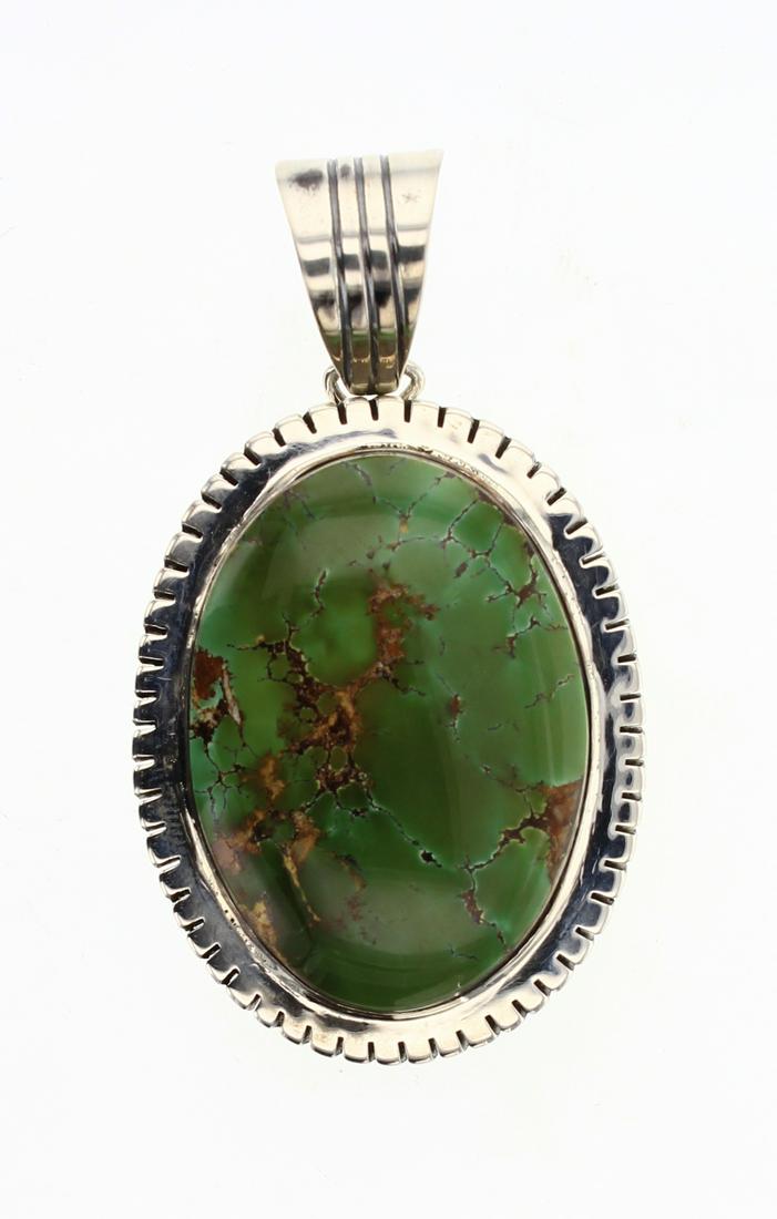 Larry Spencer Royston Turquoise Contemporary Design: Sterling Silver | Genuine Royston Turquoise | Larry Spencer Royston Turquoise Contemporary Design Pendant | Navajo Native American Southwest Indian Jewelry | Weight:51.3 Grams, | Dimensions: Pendent: 