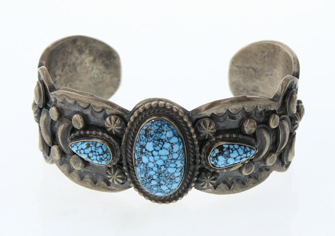 Gilbert Tom Birdseye Kingman Turquoise Heavy Stamp Cuff (1 of 3)