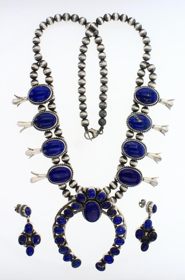 Sheila Becenti Lapis Squash Blossom Necklace & Earrings (1 of 2)