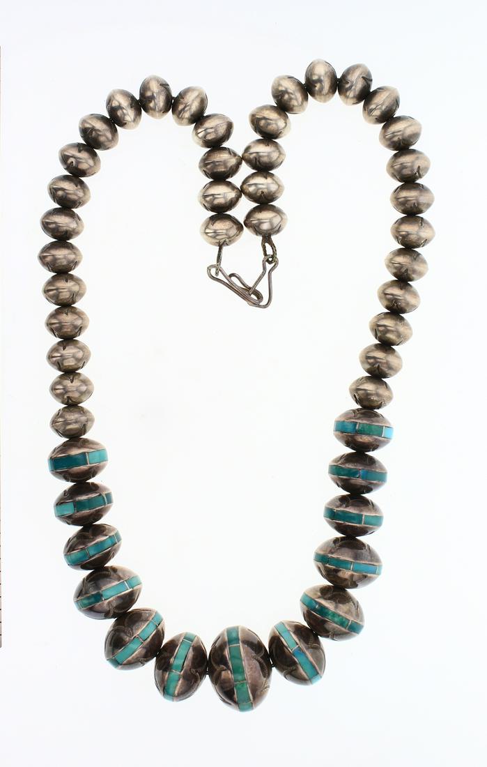 Vintage Old Pawn Inlay Turquoise Navajo Pearls Beads (1 of 2)