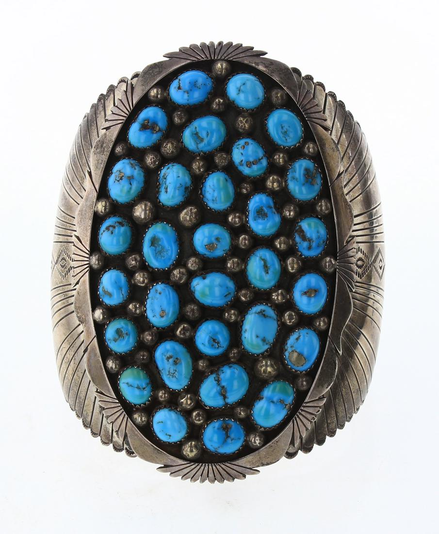 Old Pawn Natural Turquoise Freeform Large Stamp Cuff (1 of 3)