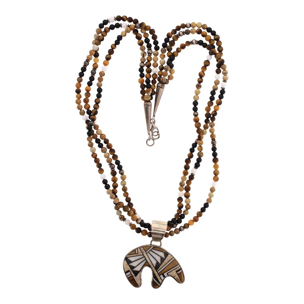 Multi color Reversible Inlay Bear Pendant & Necklace (1 of 2)