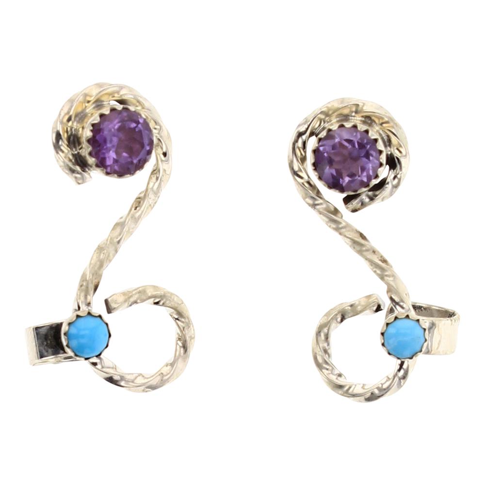 Turquoise & Amethyst Cuff Earrings (1 of 2)