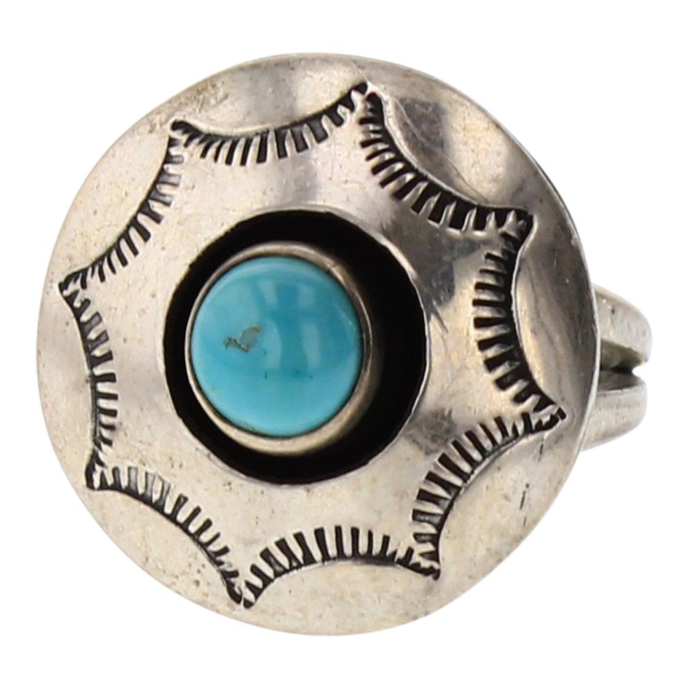 Vintage Turquoise Shadow Box Heavy Stamp Ring (1 of 3)