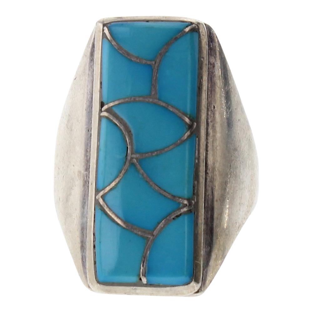 Old Pawn Sleeping Beauty Turquoise Men's Inlay Ring (1 of 3)