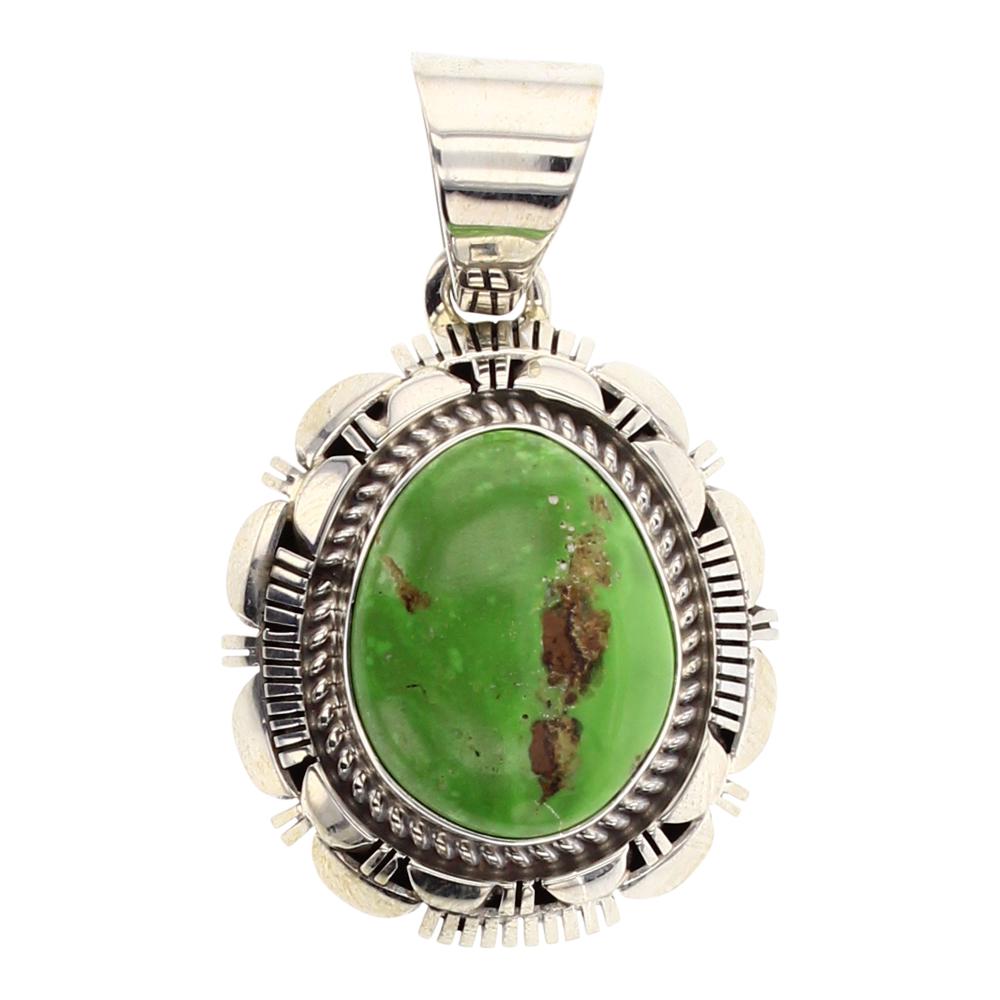 LMT Gaspeite Stack Pendant: Sterling Silver | Genuine Gaspeite | LMT Gaspeite Stack Pendant | Navajo Native American Southwest Indian Jewelry | Weight:15.3 Grams, | Dimensions: Pendent: 1" x 1.75" | Signed: LMY