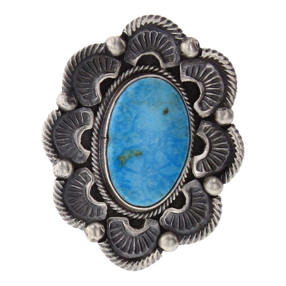 Larry Spencer Kingman Turquoise Heavy Stamp Ring (1 of 4)