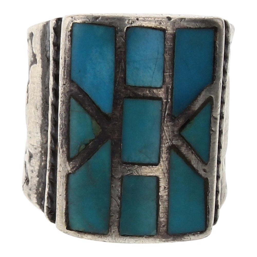 Old Pawn Turquoise Inlay Men's Ring (1 of 3)