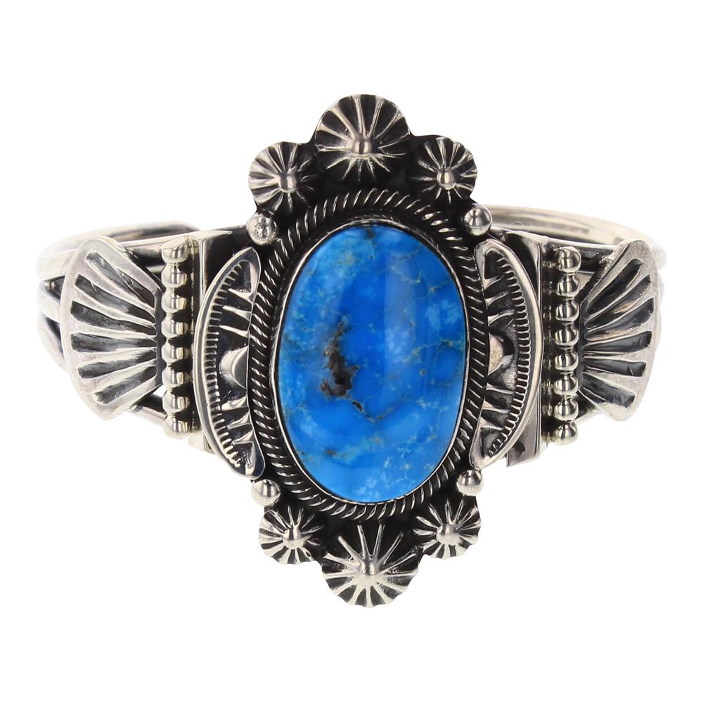 Leon Martinez Kingman Turquoise Heavy Stamp Cuff (1 of 3)