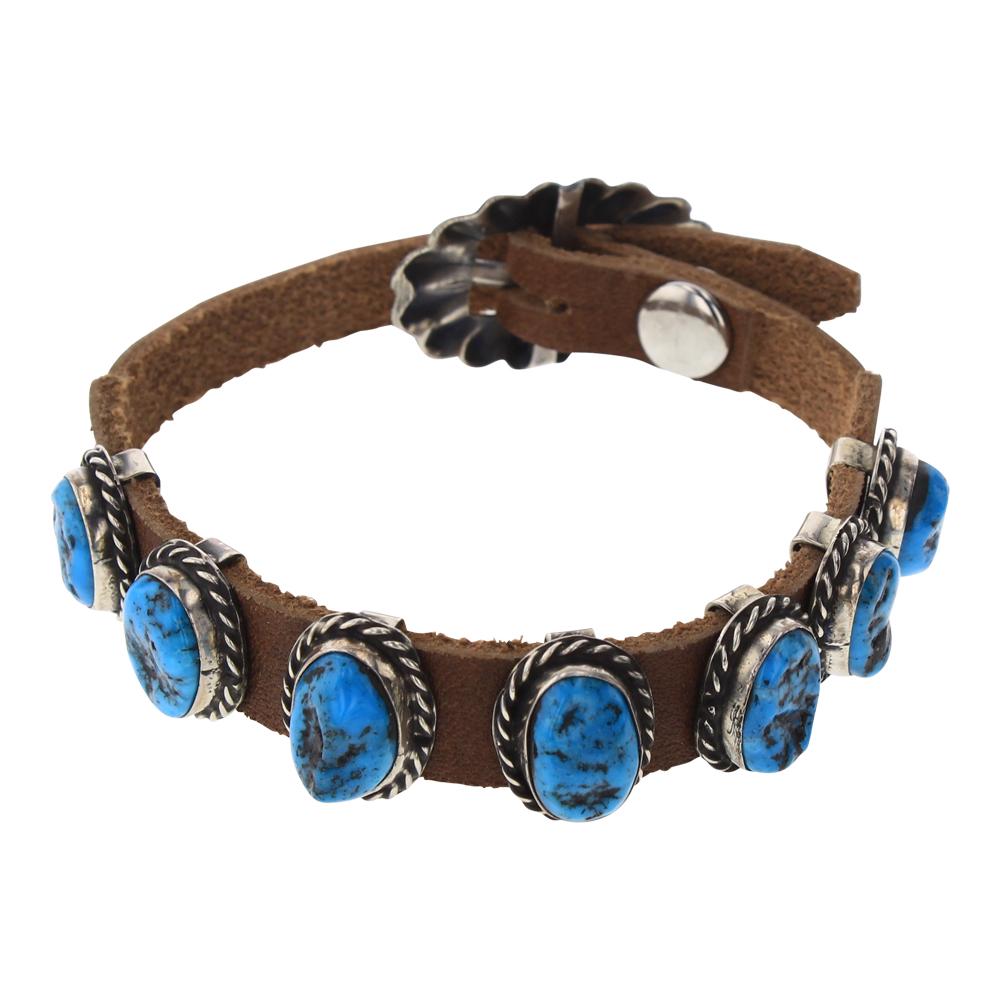 Kingman Turquoise Leather Concho Bracelet (1 of 3)