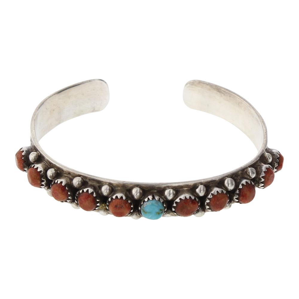 John Mike Turquoise & Sponge Coral Row Cuff Bracelet (1 of 3)