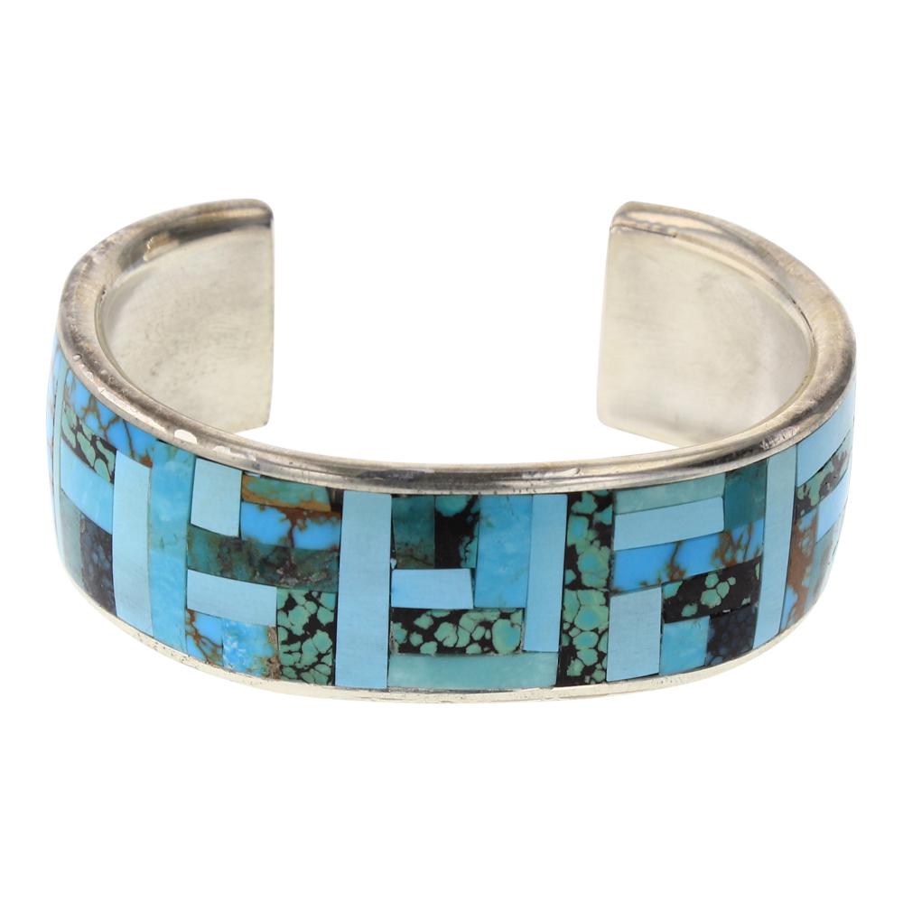 Mark Yazzie Mixed Turquoise Inlay Cuff Bracelet (1 of 3)