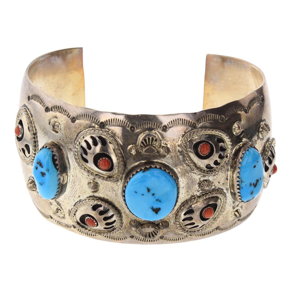 RB Vintage Kingman Turquoise & Coral Bear Paw Wide Cuff (1 of 3)