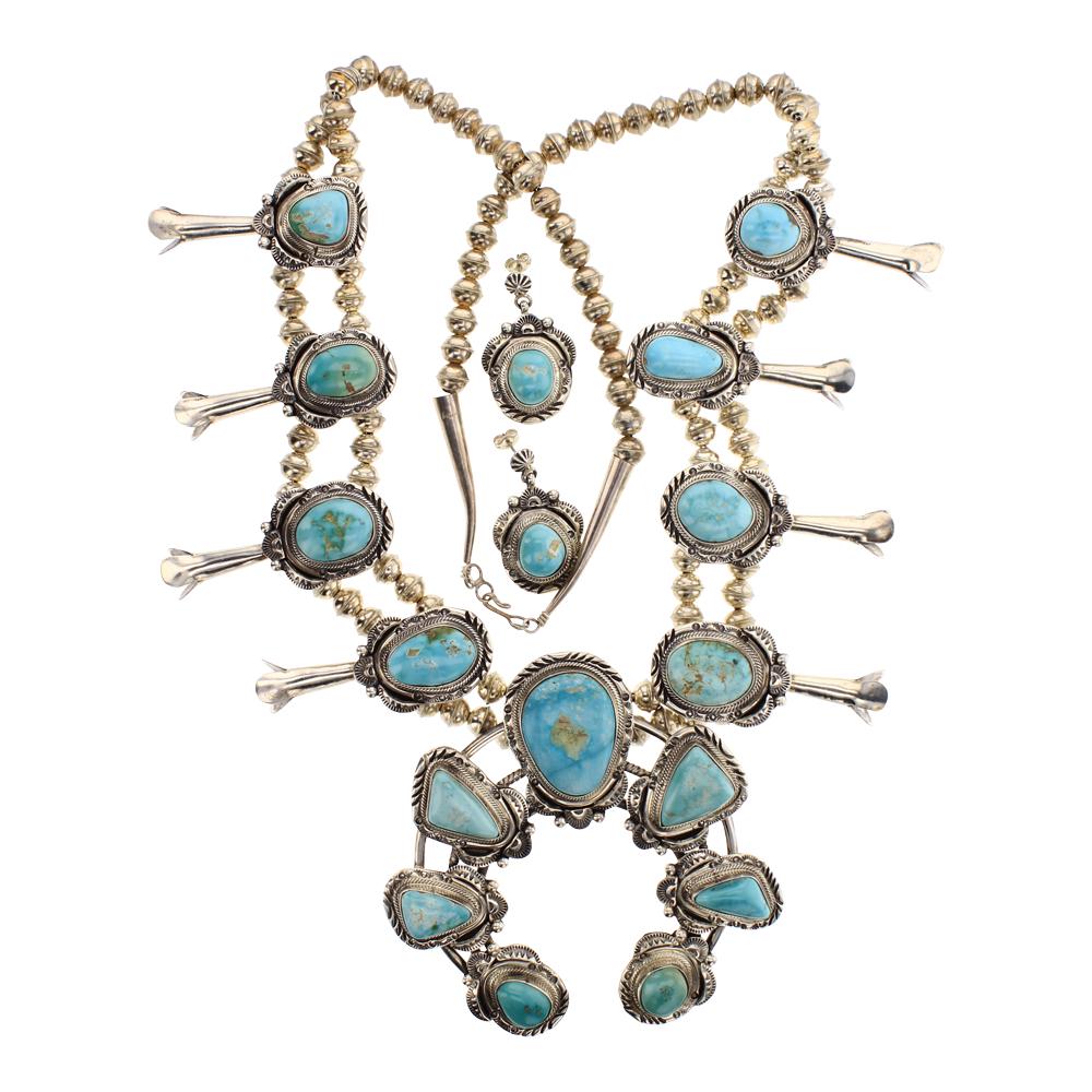 Bob Becenti Royston Turquoise Squash Blossom Necklace & (1 of 2)