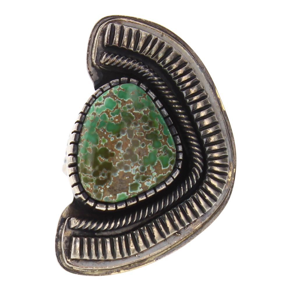 Paul Livingston Vintage Carrico Lake Turquoise Ring: Sterling Silver | Genuine Carrico Lake Turquoise | Paul Livingston Vintage Carrico Lake Turquoise Ring | Navajo Native American Southwest Indian Jewelry | Weight:19.9 Grams, | Dimensions: Ring: 8.25 s
