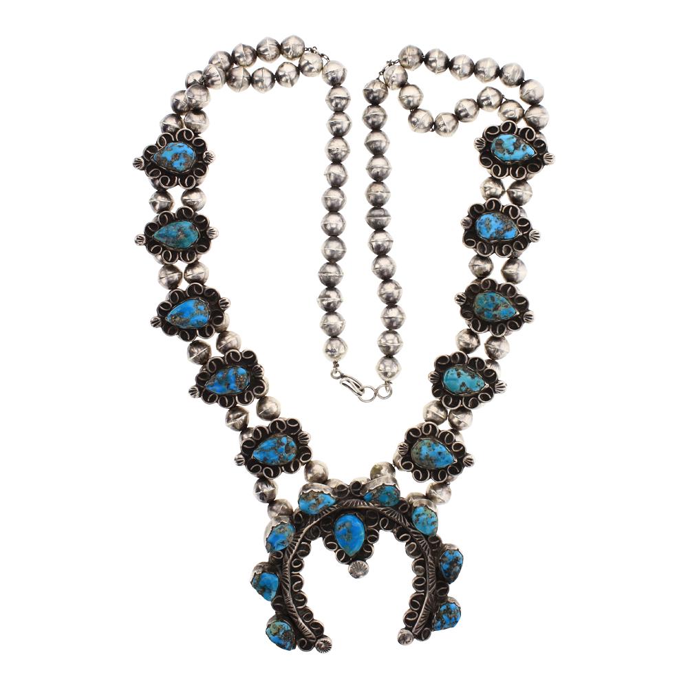 Old Pawn Blue Diamond Turquoise Squash Blossom Necklace (1 of 2)