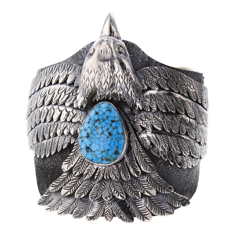 Larry Martinez Spiderweb Kingman Turquoise Eagle Cuff (1 of 3)