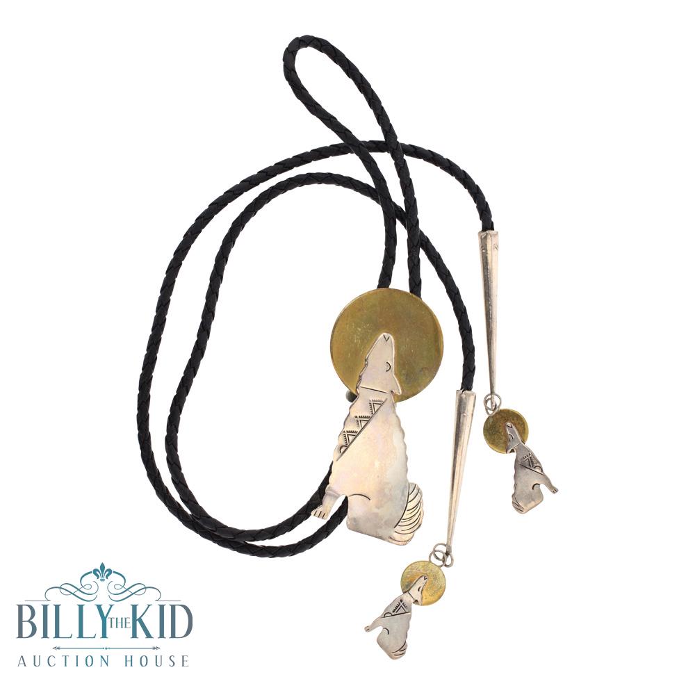 Vintage Wolf Silver & Brass Bolo Tie (1 of 3)