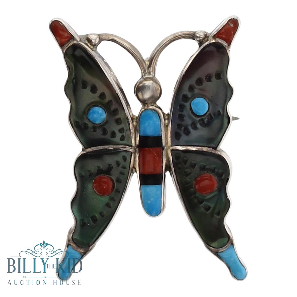 Vintage Turquoise Coral & Abalone Shell Zuni Inlay (1 of 2)