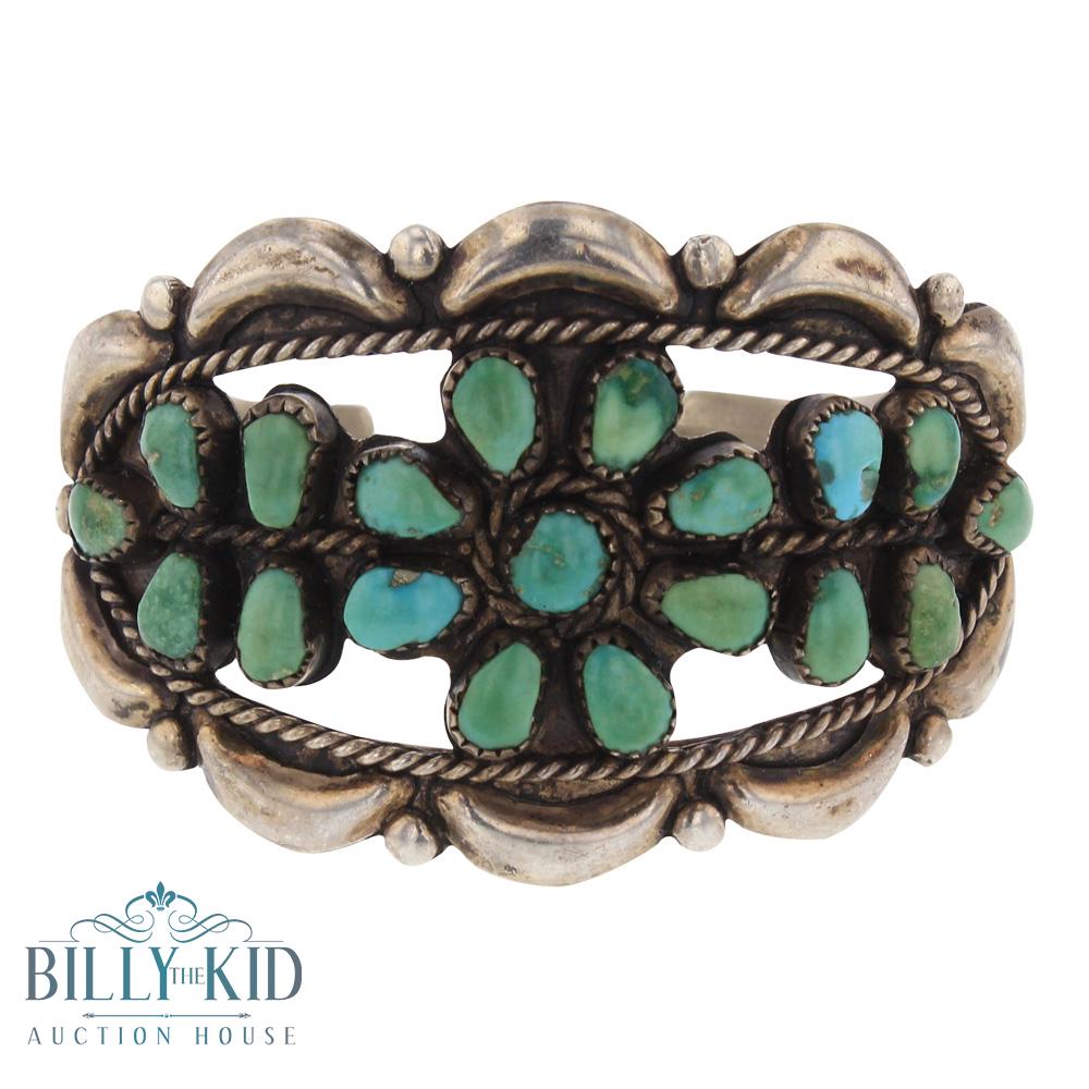 W VV Old Pawn Nevada Green Turquoise Cluster Bracelet (1 of 3)