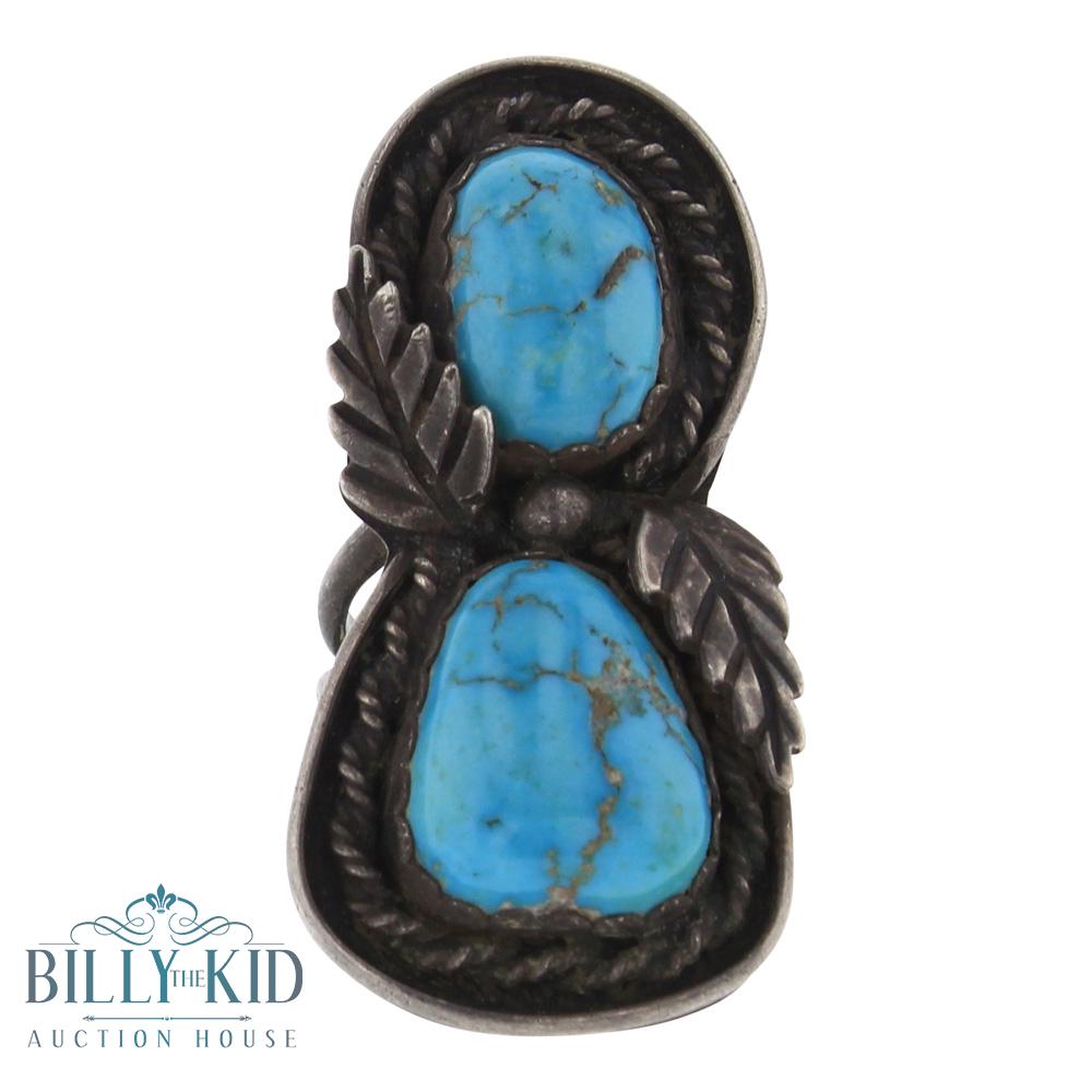 Old Pawn 2 Stone Turquoise Ring (1 of 3)