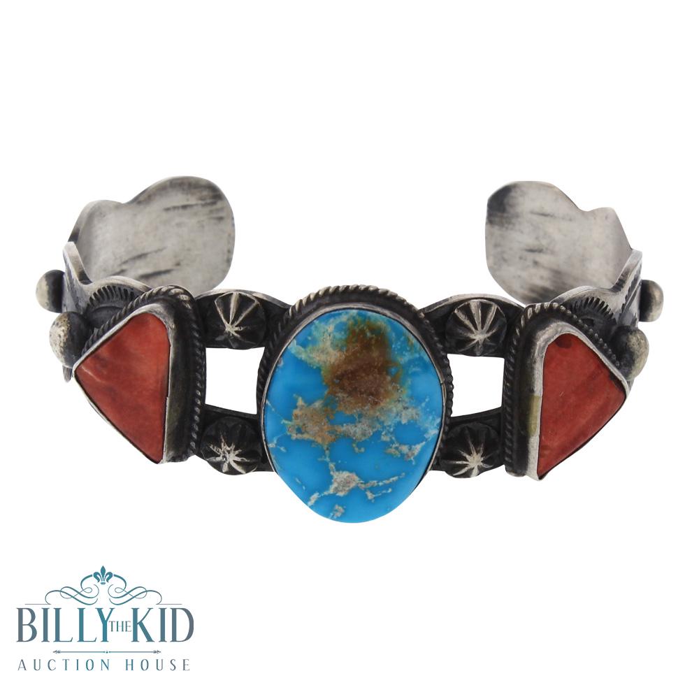 Chimney Butte Turquoise & Spiny Oyster Bump Out Cuff (1 of 3)