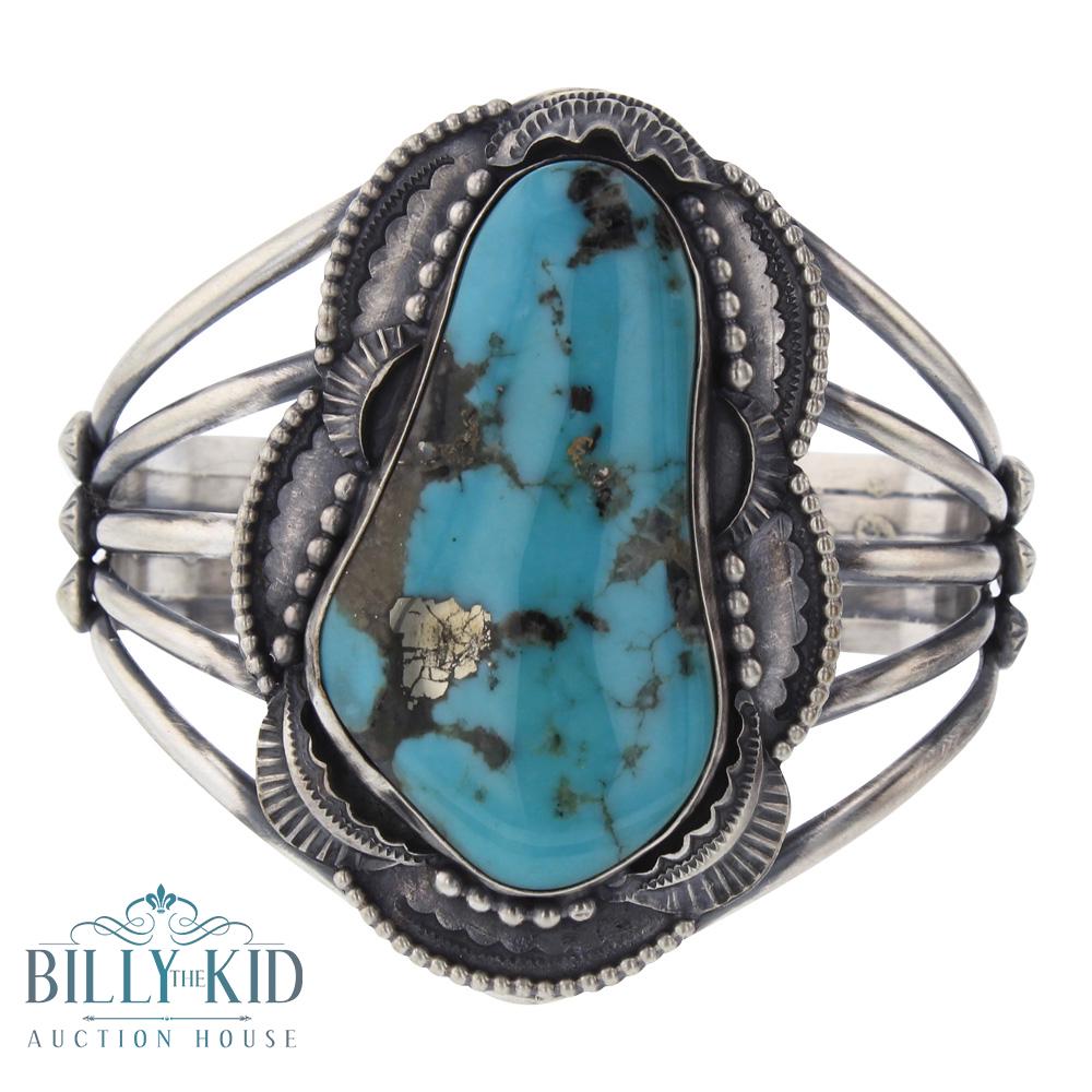 Tim Yazzie Sonoran Turquoise Freeform Heavy Stamp Cuff (1 of 3)