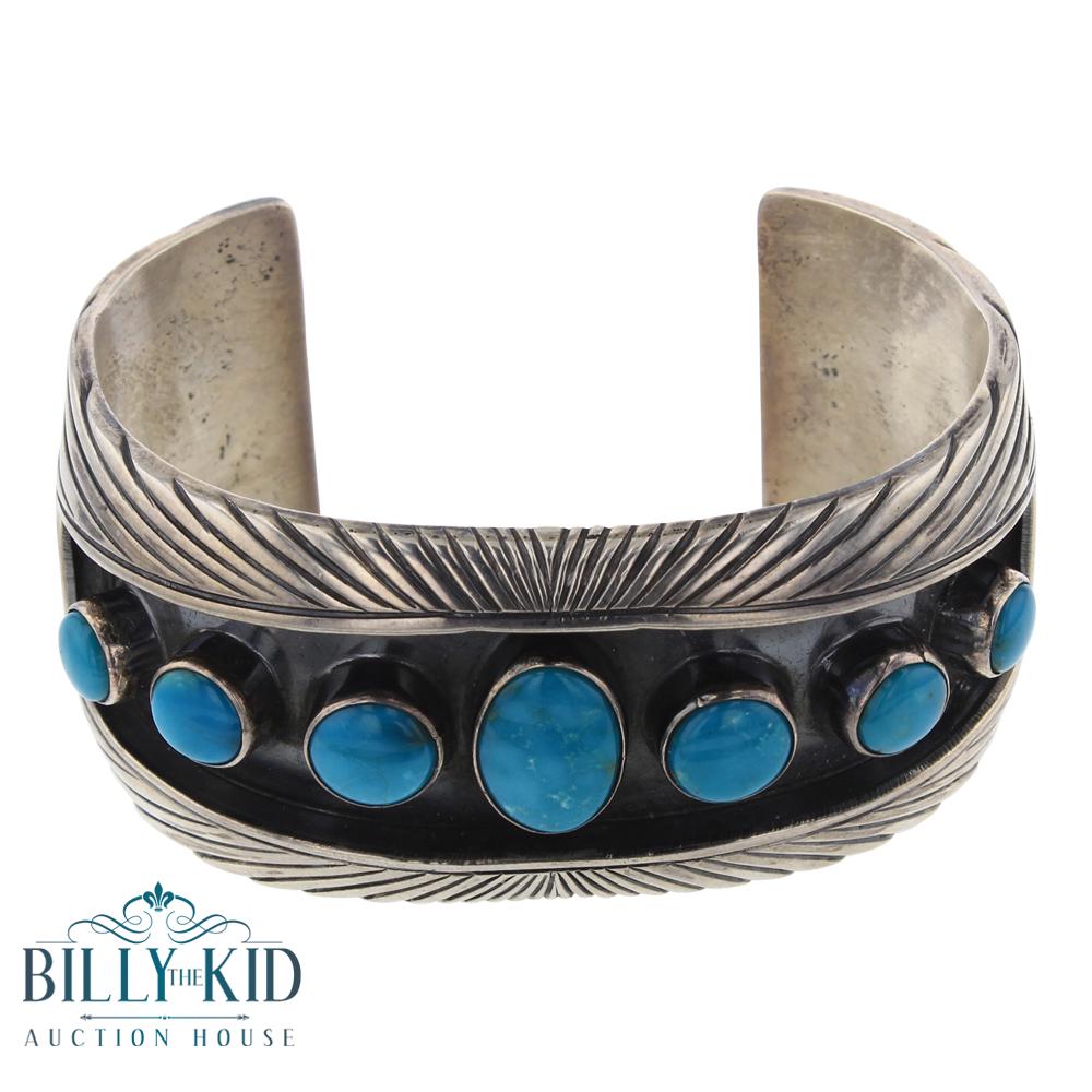 Benny Ramon Blue Gem Turquoise Shadow Box Cuff Bracelet (1 of 3)