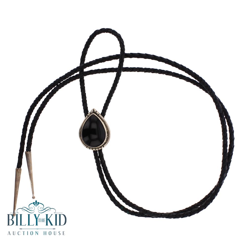 Black Onyx Vintage Bolo Tie: Sterling Silver | Genuine Black Onyx | Black Onyx Vintage Bolo Tie | Navajo Native American Southwest Indian Jewelry | Weight:31.6 Grams, | Dimensions: Bolo tie: 24.5" length, 1.5" x 1" bolo, 1.75" bo