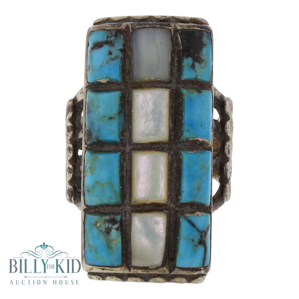 Old Pawn Turquoise & Mother of Pearl Inlay Ring (1 of 3)
