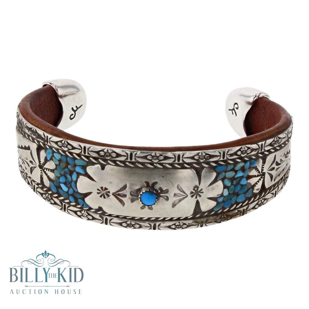 Sterling Silver & Turquoise Clip Inlay Over Leather (1 of 3)