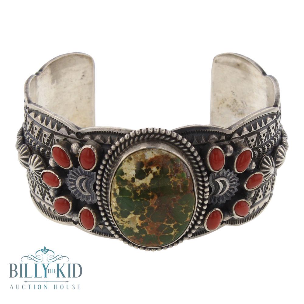 Mike Calladito Royston Turquoise & Coral Wide Cuff (1 of 3)