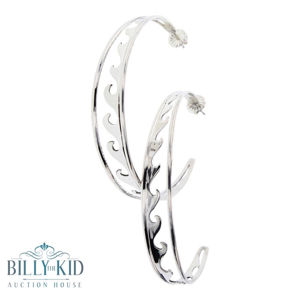 Randy Billy Silver Hoop Earrings: Sterling Silver | | Randy Billy Silver Hoop Earrings | Navajo Native American Southwest Indian Jewelry | Weight:13.4 Grams, | Dimensions: Earrings: 2.5" diameter for both | Signed: RB