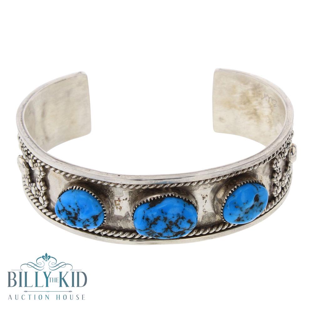 Old Pawn Sleeping Beauty Nugget Turquoise Zuni Cuff (1 of 4)