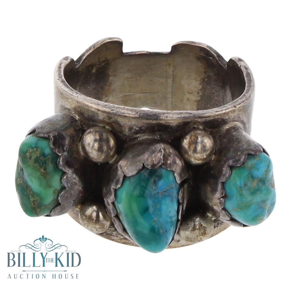 Old Pawn Three Stone Nugget Turquoise Ring (1 of 3)