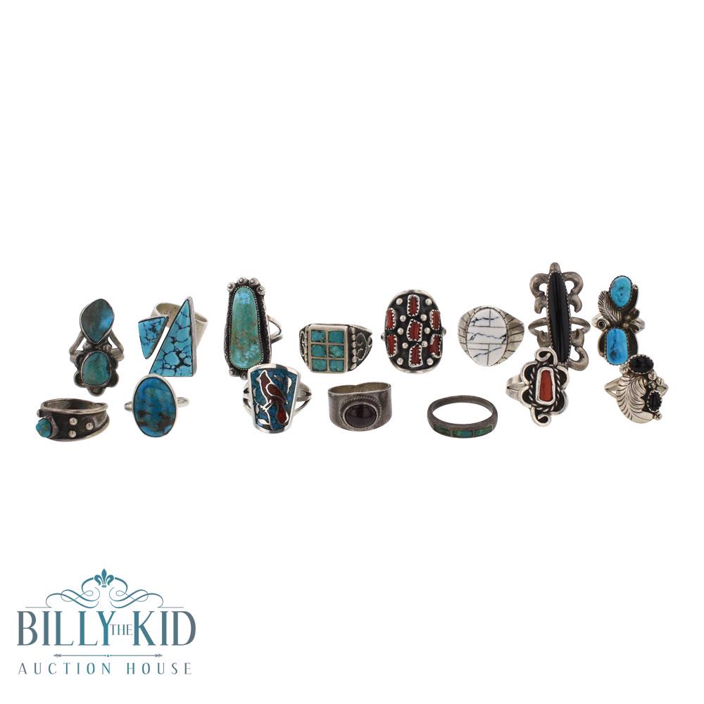 Vintage Pawn Turquoise & Coral  Navajo & Zuni Rings Lot (1 of 3)