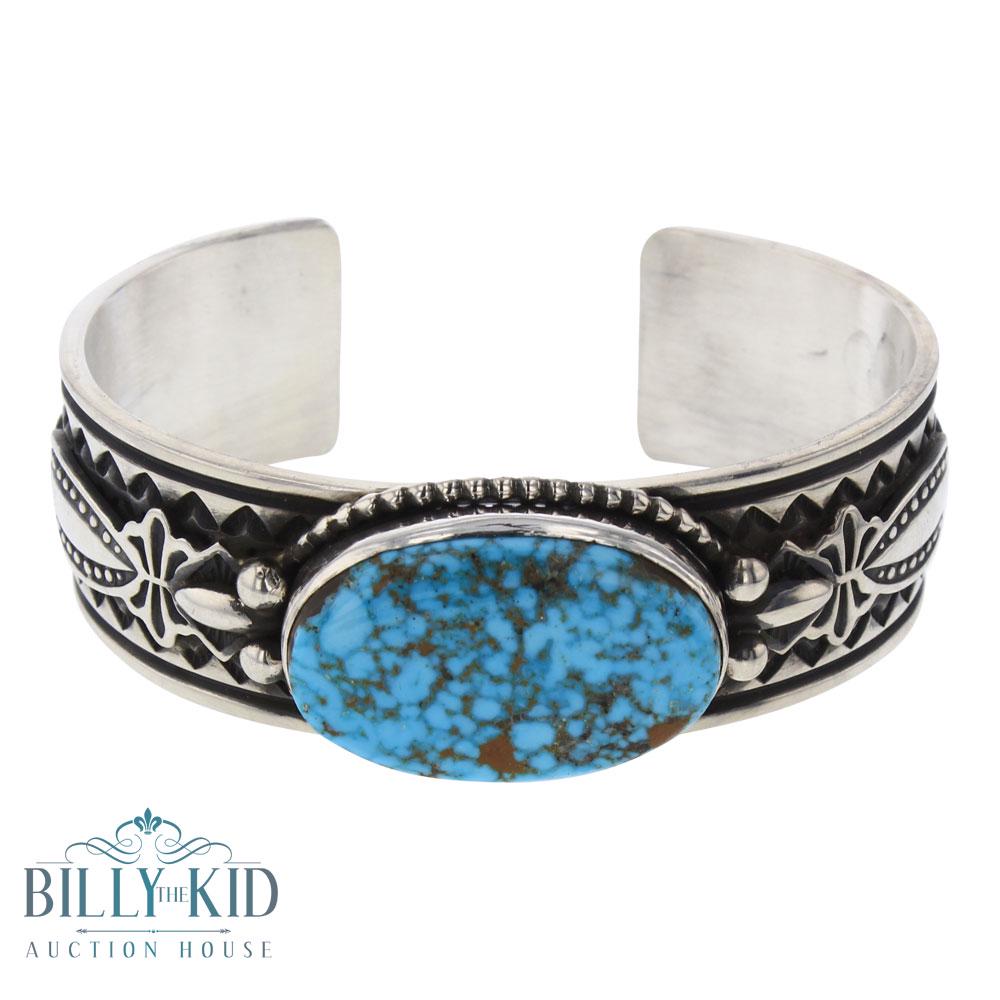 Albert Jake Turquoise Mountain Stamp Turquoise Cuff (1 of 3)