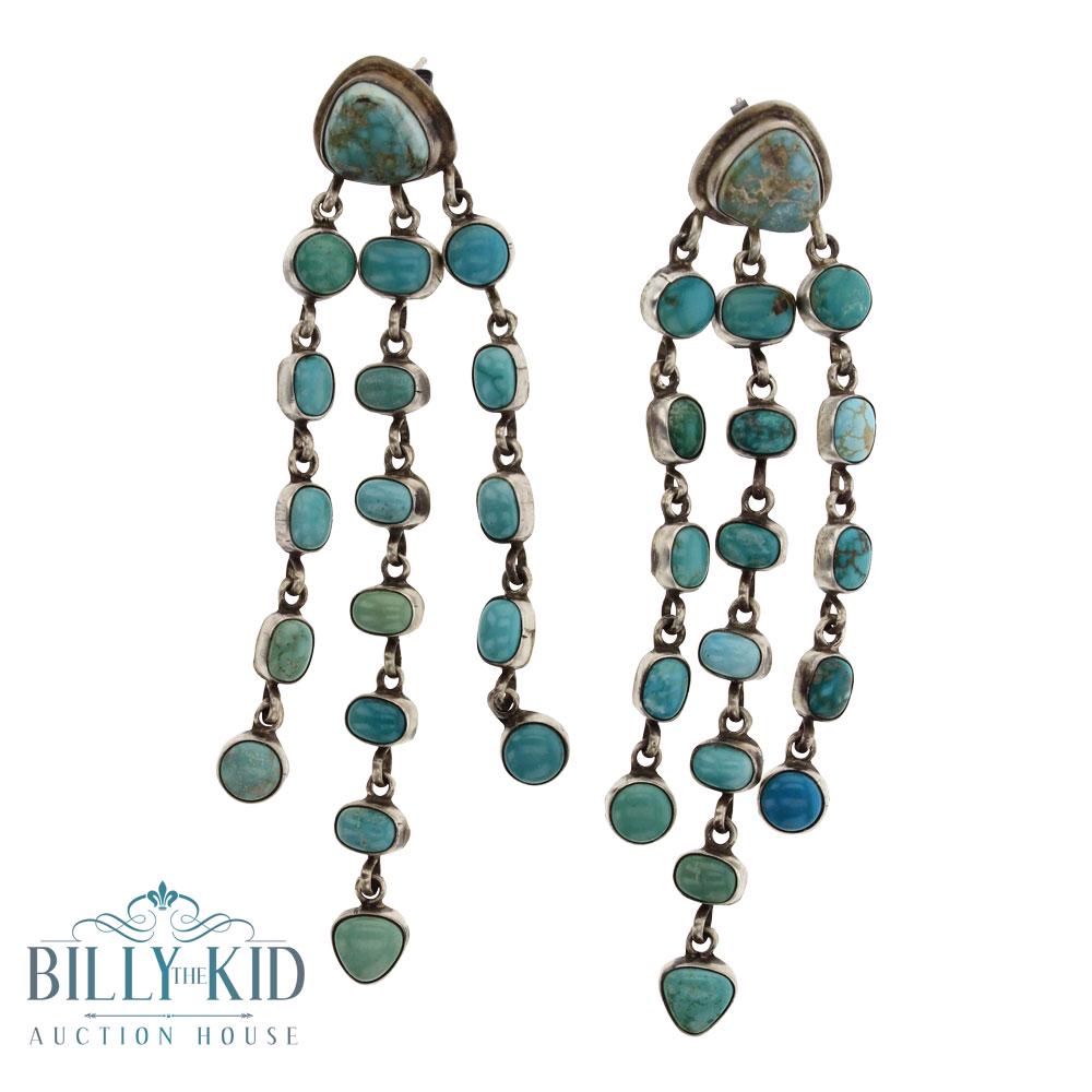 Emma Lincoln RIP Carrico Lake Turquoise Chandelier: Sterling Silver | Genuine Carrico Lake Turquoise | Emma Lincoln RIP Carrico Lake Turquoise Chandelier Earrings | Navajo Native American Southwest Indian Jewelry | Weight:34.3 Grams, | Dimensions: Earr