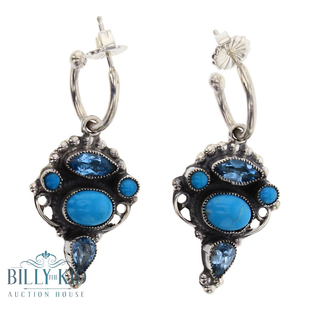 Leo Feeney Sleeping Beauty Turquoise & Blue Topaz: Sterling Silver | Genuine Sleeping Beauty Turquoise & Blue Topaz | Leo Feeney Sleeping Beauty Turquoise & Blue Topaz Earrings | Anglo American Southwest Jewelry | Weight:8.8 Grams, | Dimensions: Earri