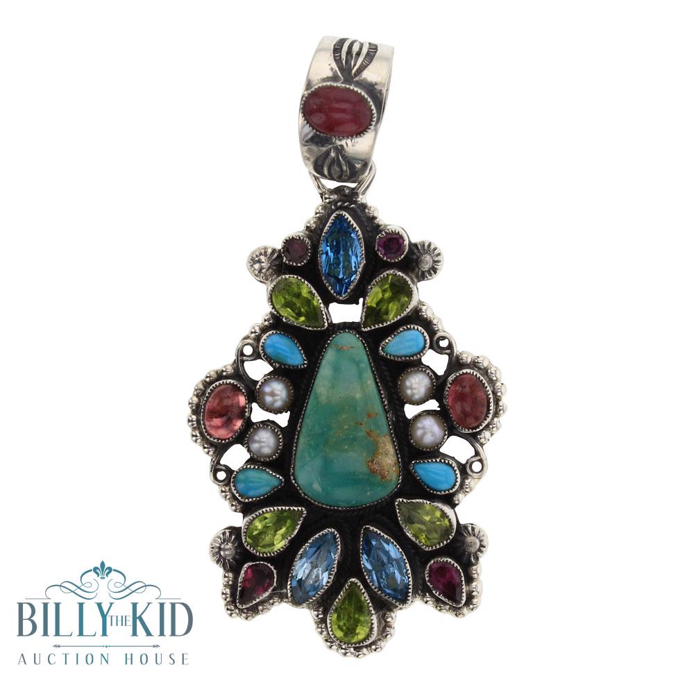 Leo Feeney  Turquoise & Mixed Stones Pendant (1 of 2)
