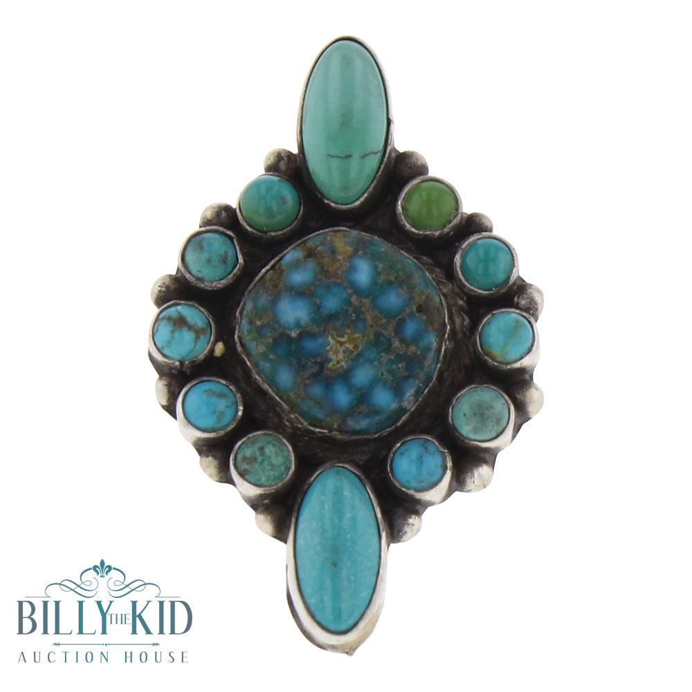 Old Pawn Mixed Nevada Turquoise Cluster Ring (1 of 3)