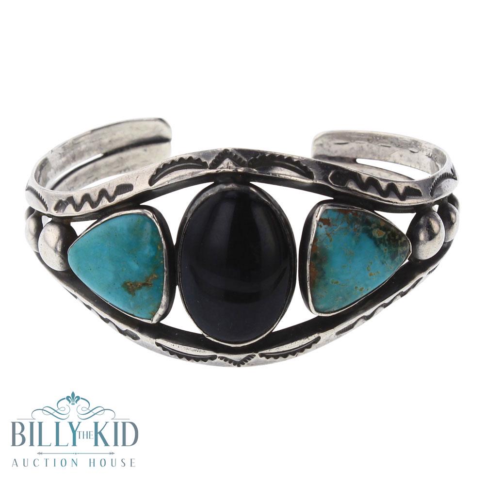 Three Stone Turquoise & Black Onyx Triangle Bracelet (1 of 3)