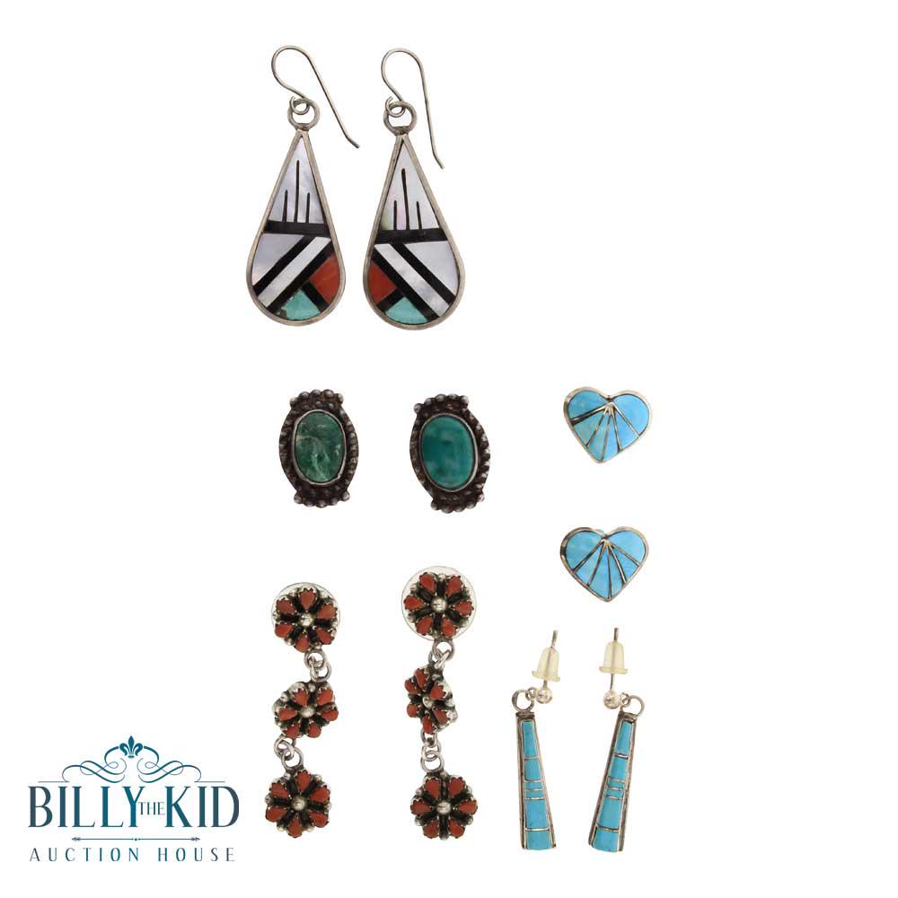 Vintage Turquoise & Coral Navajo & Zuni Five Pairs of (1 of 2)