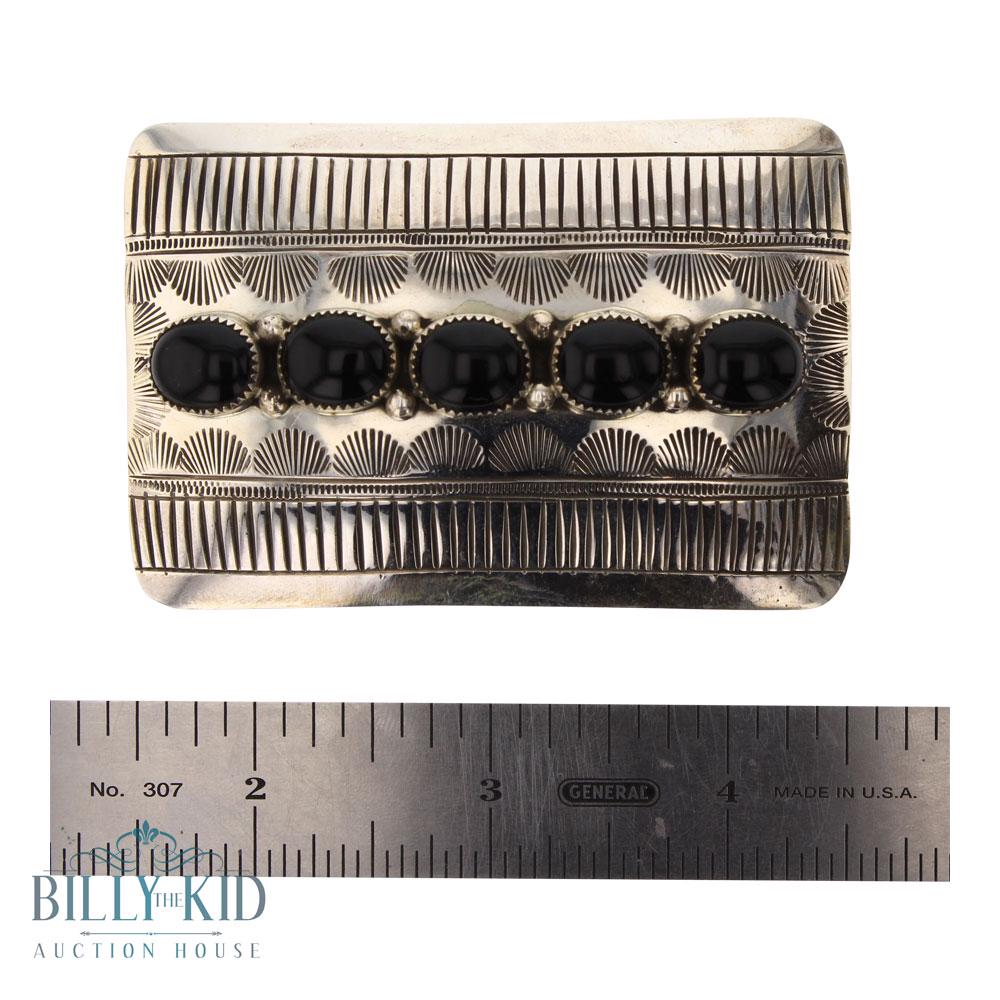 Vintage Black Onyx Stamp Belt Buckle (1 of 2)