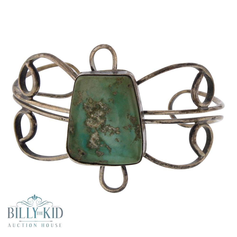 Old Pawn Nevada Turquoise Wire Bracelet: Sterling Silver | Genuine Nevada Turquoise | Old Pawn Nevada Turquoise Wire Bracelet | Navajo Native American Southwest Indian Jewelry | Weight:26.2 Grams, | Dimensions: Bracelet: 5.25" inner, 1" gap,