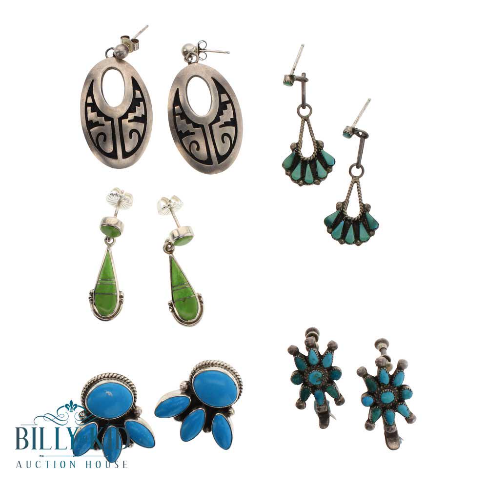Vintage Mixed Stones Earrings Zuni & Navajo Lot of Five (1 of 2)