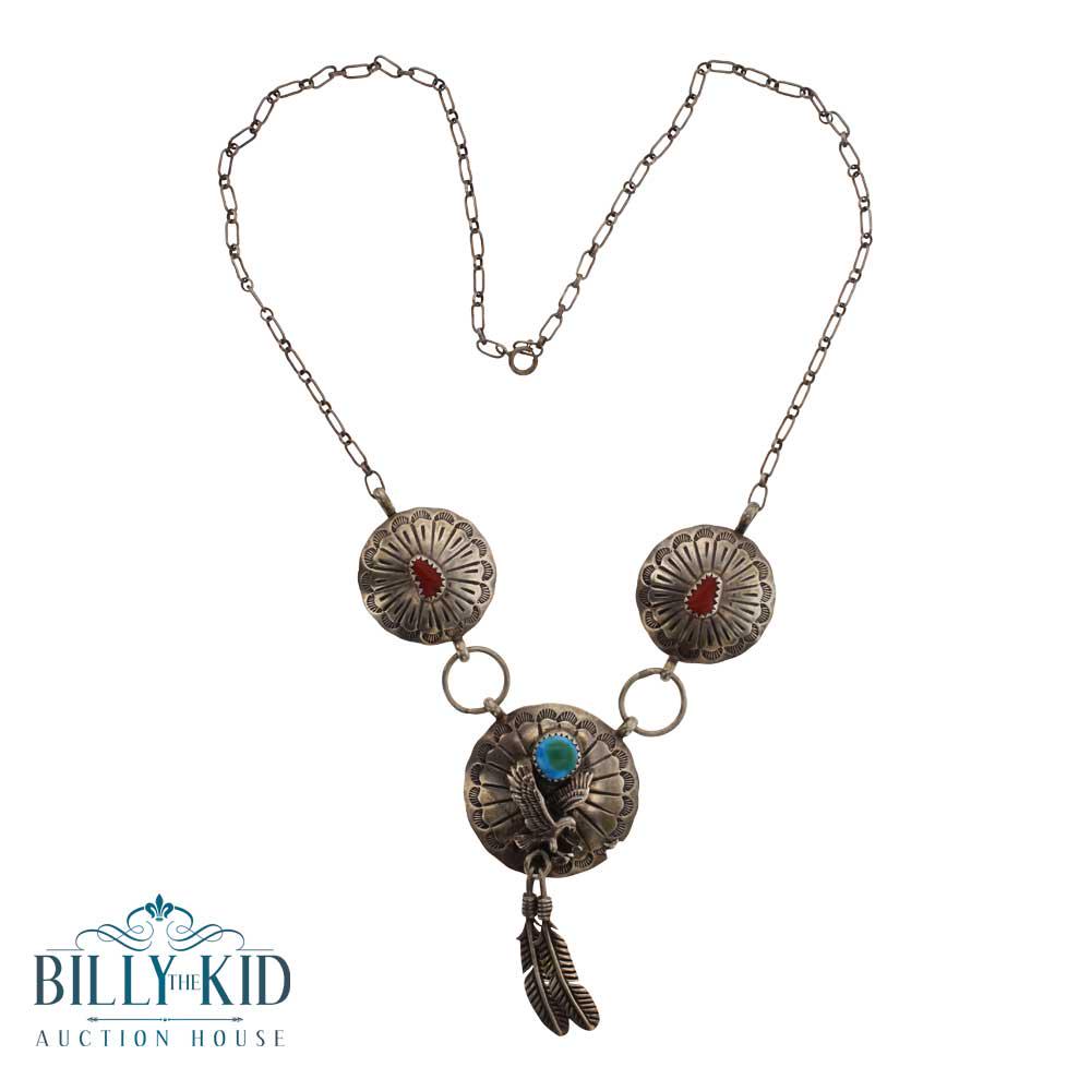 Vintage Pawn Turquoise & Coral Eagle Necklace (1 of 3)