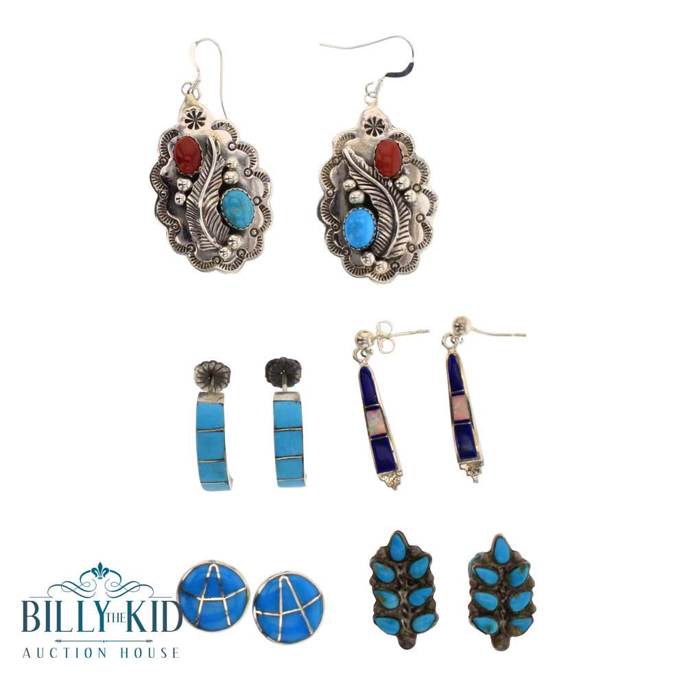 Vintage Mixed Stones Earrings Zuni & Navajo Lot of Five (1 of 2)